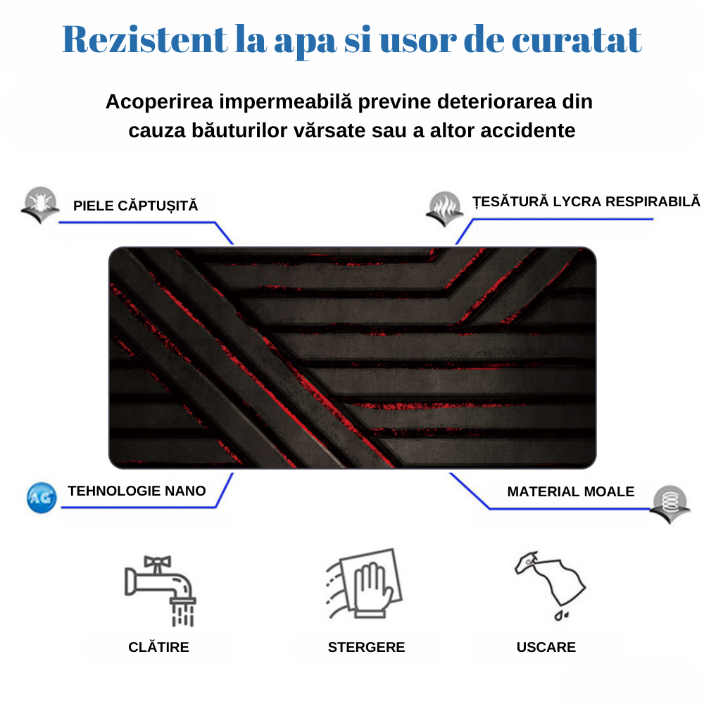 MousePad mare, VisionHub®, Suprafata moale, Baza Anti-Alunecare Cauciucata, Impermeabil pentru protectie birou, 800x300x4mm, Negru