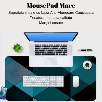 MousePad mare, VisionHub®, Suprafata moale, Baza Anti-Alunecare Cauciucata, Impermeabil pentru protectie birou, 800x300x4mm, Albastru