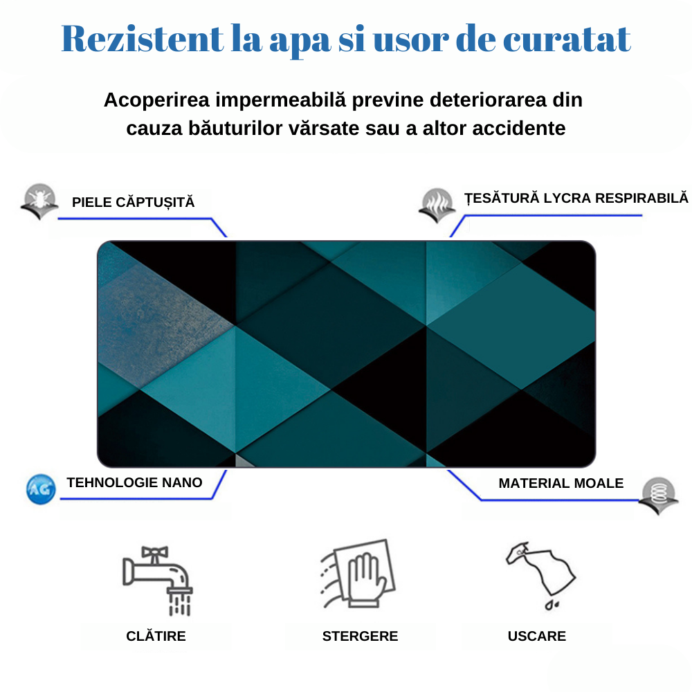 MousePad mare, VisionHub®, Suprafata moale, Baza Anti-Alunecare Cauciucata, Impermeabil pentru protectie birou, 800x300x4mm, Albastru