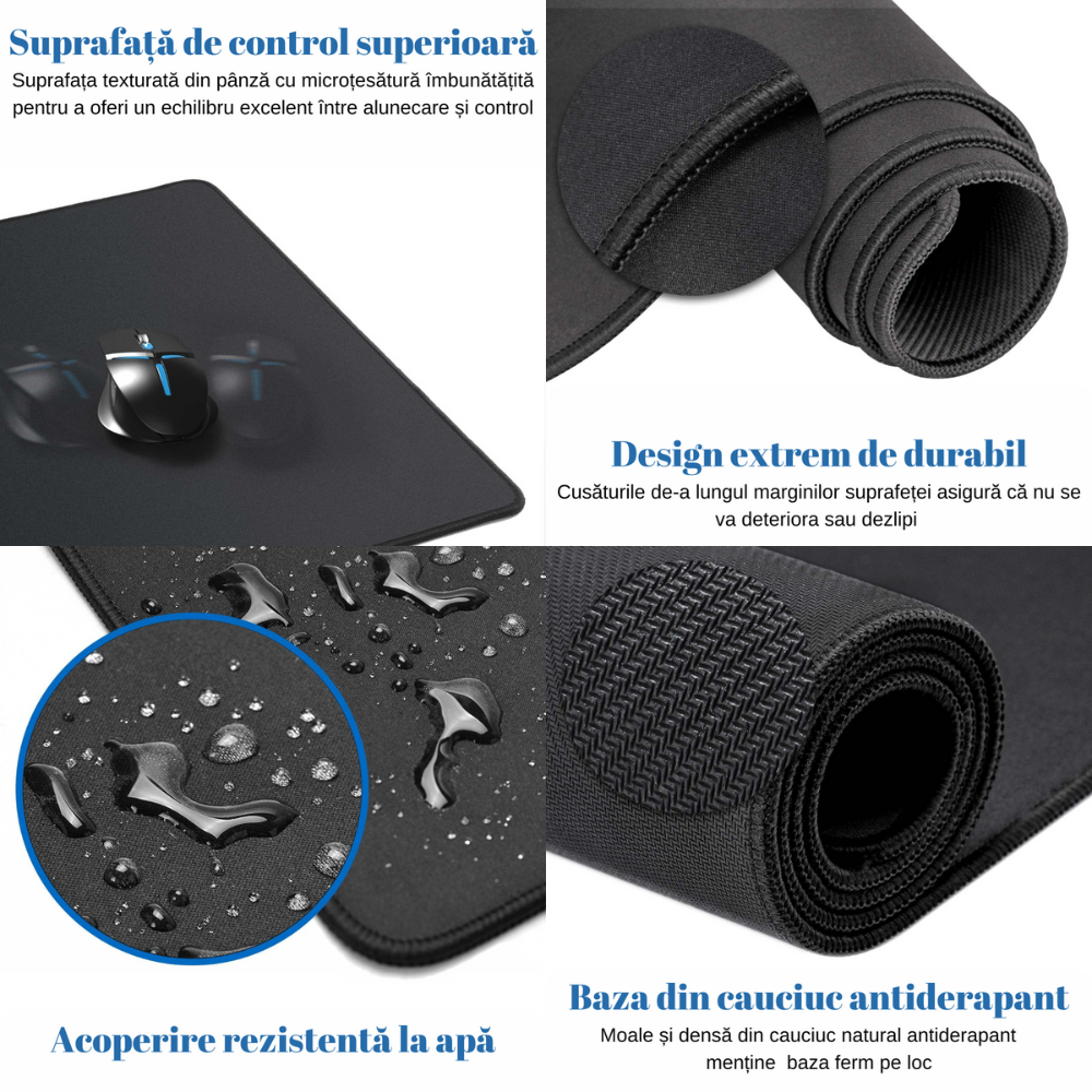 MousePad mare, VisionHub®, Suprafata moale, Baza Anti-Alunecare Cauciucata, Impermeabil pentru protectie birou, 800x300x4mm, Albastru