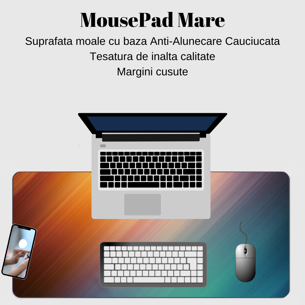 MousePad mare, VisionHub®, Suprafata moale, Baza Anti-Alunecare Cauciucata, Impermeabil pentru protectie birou, 800x300x4mm, Portocaliu