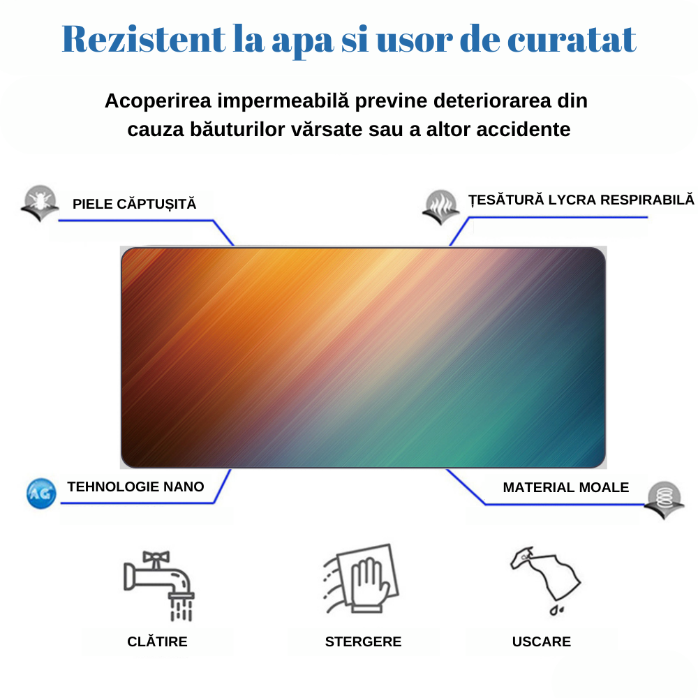 MousePad mare, VisionHub®, Suprafata moale, Baza Anti-Alunecare Cauciucata, Impermeabil pentru protectie birou, 800x300x4mm, Portocaliu