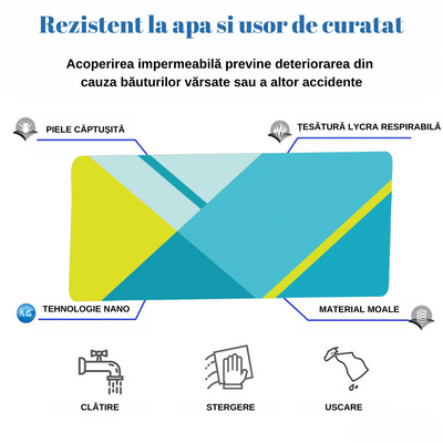 MousePad mare, VisionHub®, Margini cusute, Suprafata moale, Baza Anti-Alunecare Cauciucata, Impermeabil pentru protectie birou, 800x300x4mm, Albastru