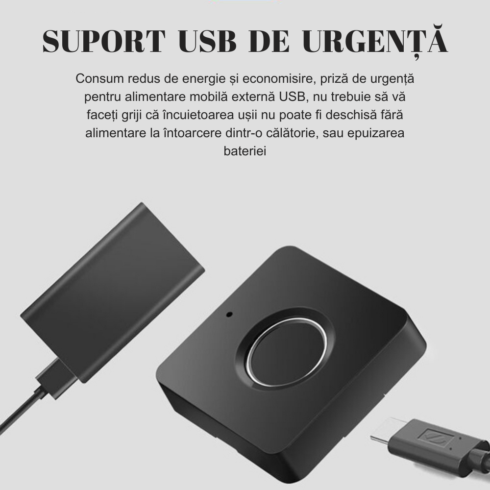 Incuietoare inteligenta fara cheie cu amprenta digitala, VisionHub®, pentru vestiare, dulapuri, sertar, mobilier, reincarcabila prin USB, Impermeabila