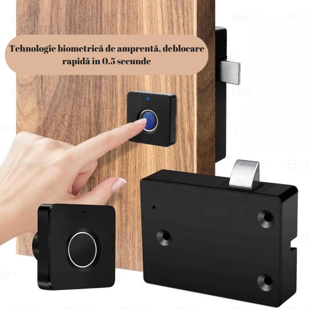 Incuietoare inteligenta fara cheie cu amprenta digitala, VisionHub®, pentru vestiare, dulapuri, sertar, mobilier, reincarcabila prin USB, Impermeabila