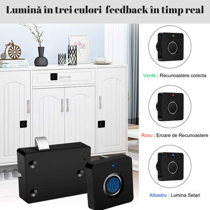 Incuietoare inteligenta fara cheie cu amprenta digitala, VisionHub®, pentru vestiare, dulapuri, sertar, mobilier, reincarcabila prin USB, Impermeabila