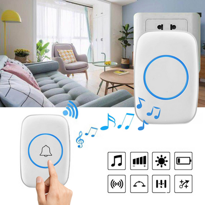 Sonerie Fara FIr cu Buton impermeabil, VisionHub®, Rezistenta la apa, Volum reglabil, semnalizare cu LED, Wireless, Raza mare de actiune 300m, Alb