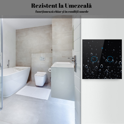 Intrerupator inteligent cu touch, Wireless, VisionHub®, Wi-fi, 2 Canale, Sticla Securizata, Compatibil iOS/Android, Tuya, Amazon Alexa/Google Assistant, Negru