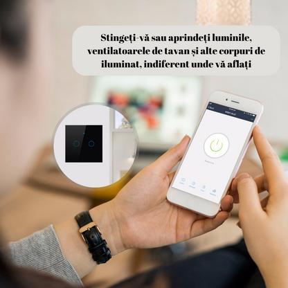 Intrerupator inteligent cu touch, Wireless, VisionHub®, Wi-fi, 2 Canale, Sticla Securizata, Compatibil iOS/Android, Tuya, Amazon Alexa/Google Assistant, Negru