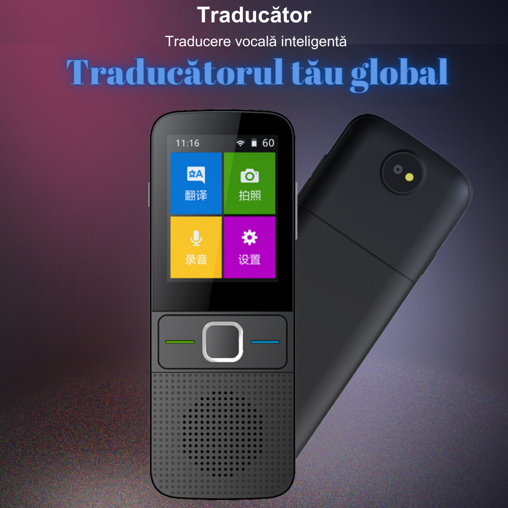 Translator inteligent Vocal Digital Bidirectional cu peste 137 Limbi Online si Offline, VisionHub®, Traducator in timp real, voce, text, fotografii, Wi-fi, ecran tactil de 2,4 inchi, 8Gb, Negru