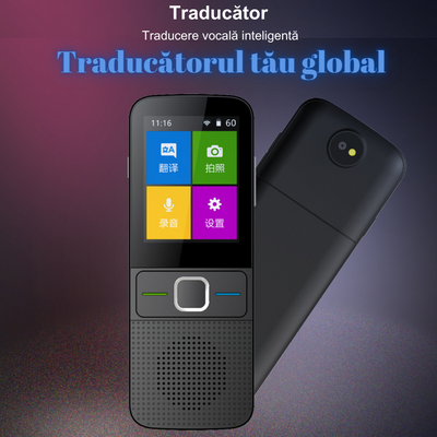 Translator inteligent Vocal Digital Bidirectional cu peste 137 Limbi Online si Offline, VisionHub®, Traducator in timp real, voce, text, fotografii, Wi-fi, ecran tactil de 2,4 inchi, 8Gb, Negru