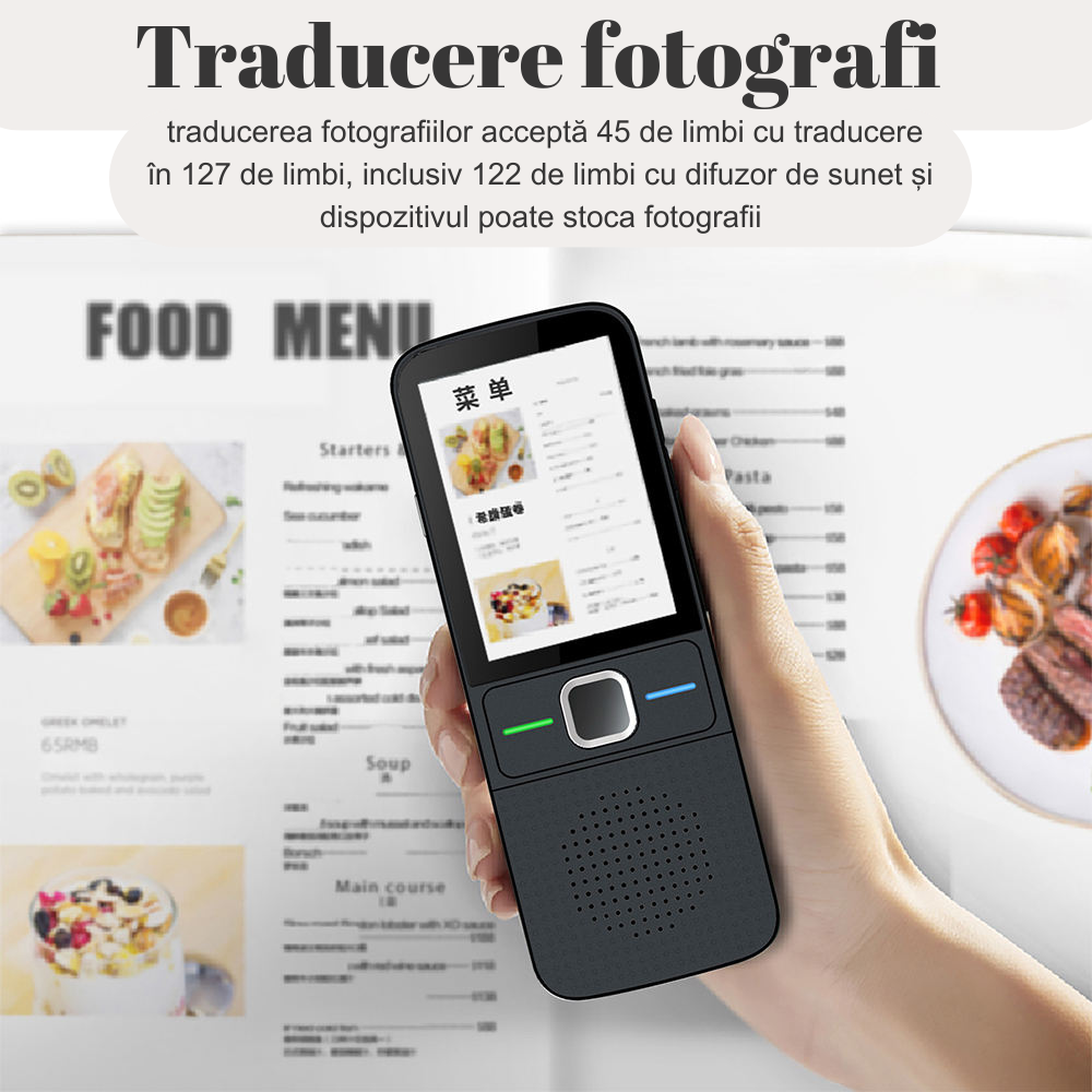 Translator inteligent Vocal Digital Bidirectional cu peste 137 Limbi Online si Offline, VisionHub®, Traducator in timp real, voce, text, fotografii, Wi-fi, ecran tactil de 2,4 inchi, 8Gb, Negru