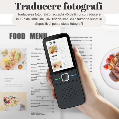 Translator inteligent Vocal Digital Bidirectional cu peste 137 Limbi Online si Offline, VisionHub®, Traducator in timp real, voce, text, fotografii, Wi-fi, ecran tactil de 2,4 inchi, 8Gb, Negru