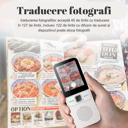 Traducator inteligent Vocal Digital Bidirectional cu peste 137 Limbi Online si Offline, VisionHub®, Translator in timp real, voce, text, fotografii, Wi-fi, ecran tactil de 2,4 inchi, 8Gb, Alb