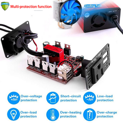 Invertor auto pentru masina 150w, VisionHub®, 12V pana la 220V, Convertor tensiune, adaptor priza bricheta auto, port usb cu incarcare rapida, 2.1A Dual USB, Rosu