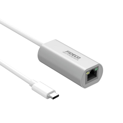 Adaptor Placa Retea USB-C, FIDECO, Type-C, USB 3.0, 5Gbps, Placa de retea externa Gigabit Ethernet RJ-45, 10/100 Mbps, din Aluminiu, Gri