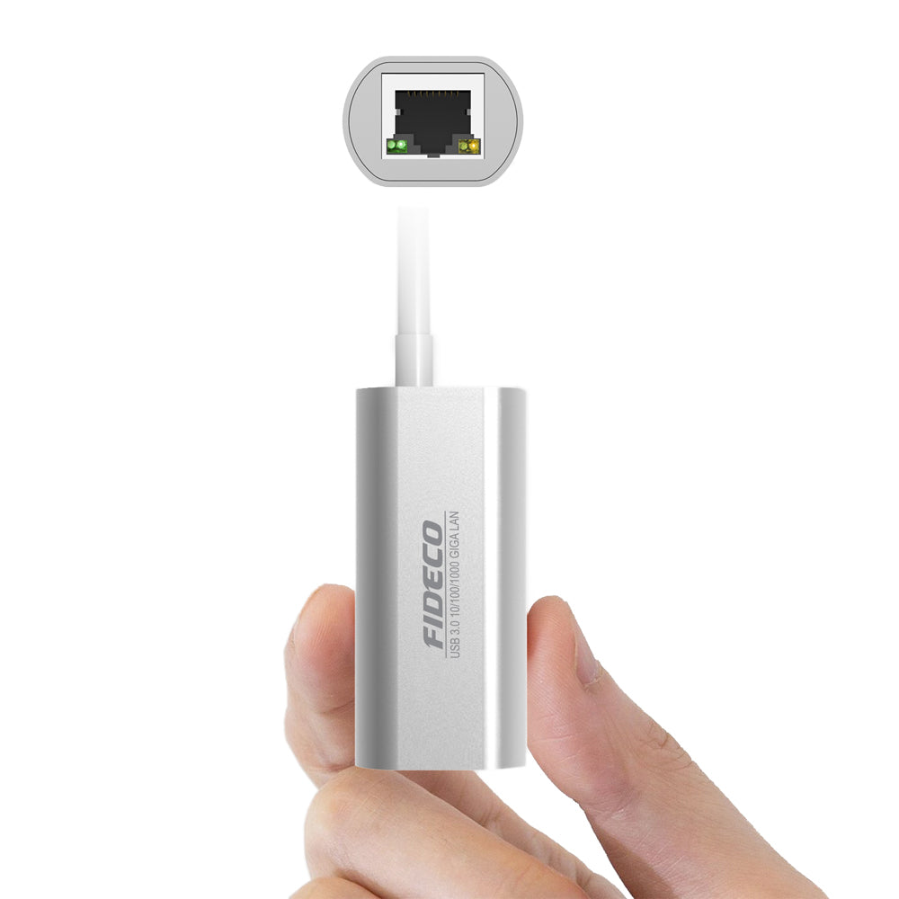 Adaptor Placa Retea USB-C, FIDECO, Type-C, USB 3.0, 5Gbps, Placa de retea externa Gigabit Ethernet RJ-45, 10/100 Mbps, din Aluminiu, Gri
