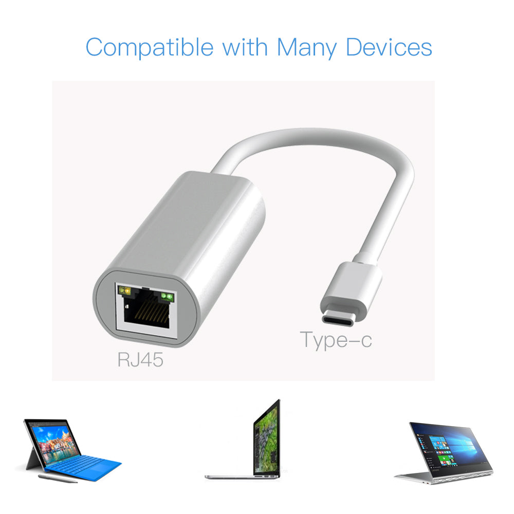 Adaptor Placa Retea USB-C, FIDECO, Type-C, USB 3.0, 5Gbps, Placa de retea externa Gigabit Ethernet RJ-45, 10/100 Mbps, din Aluminiu, Gri