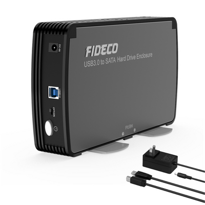 Carcasa pentru hard disk, FIDECO, din aluminiu cu ventilator de racire, Rack HDD/SSD SATA de 2,5/3,5 inchi, adaptor de alimentare, USB 3.0/ 5Gbps, suporta pana la 16TB