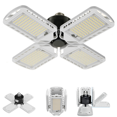 Lampa LED cu 4 brate mobile ajustabile, VisionHub®, putere 60W, Bec Iluminare pentru interior Garaj/Depozit/Atelier, 4 aripi Pliabile cu 352 LED-uri, flux luminos 7200lm, lumina alba rece 6500K