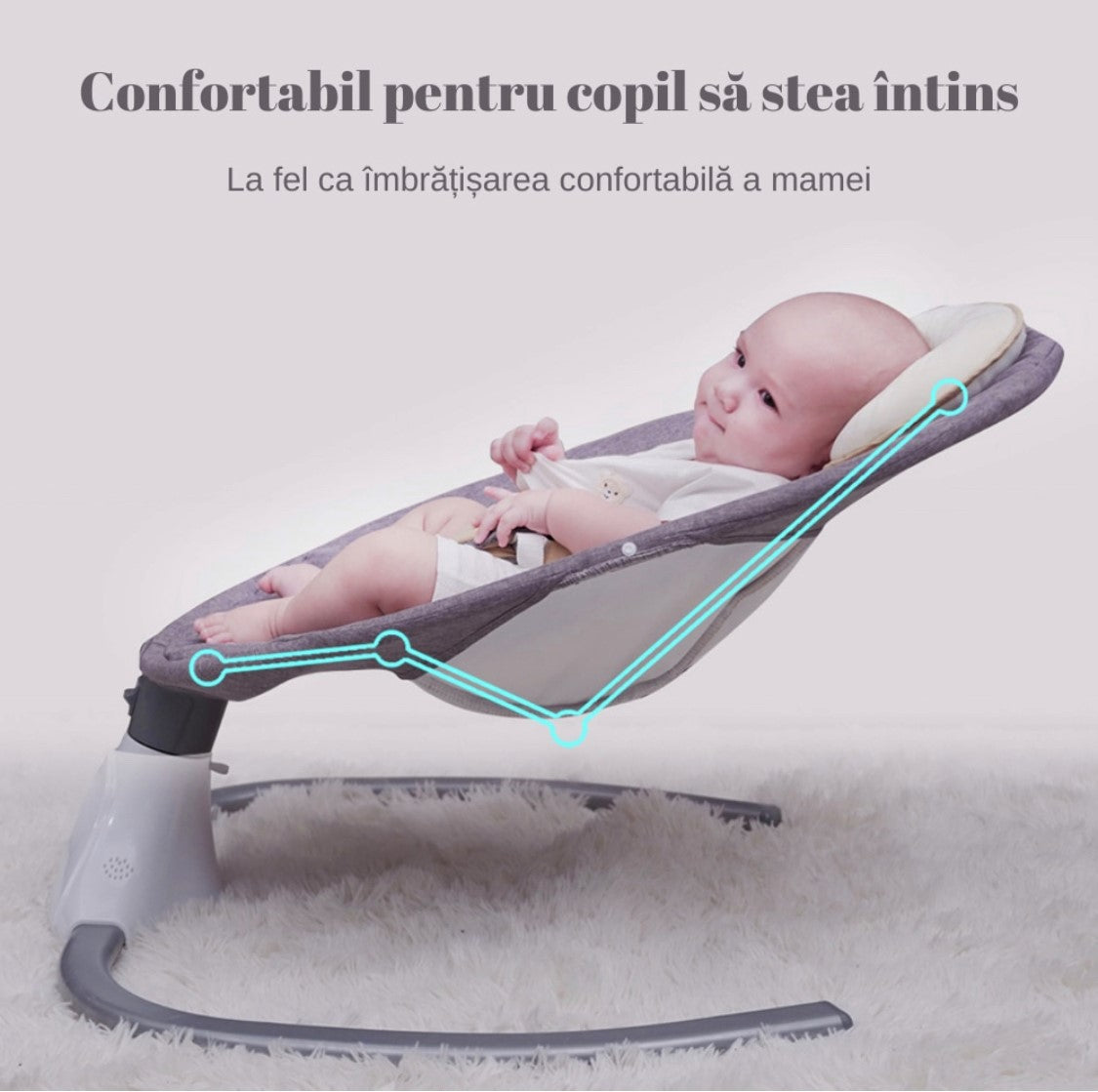 Leagan electric pentru bebelusi, cu telecomanda, muzica, plasa de tantari si jucarii suspendate, gri