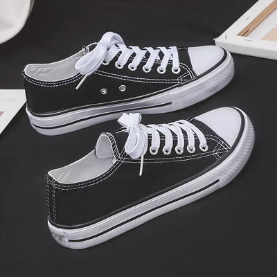 Tenisi unisex din panza cu cusaturi, material textil, culoare negru cu alb, 40