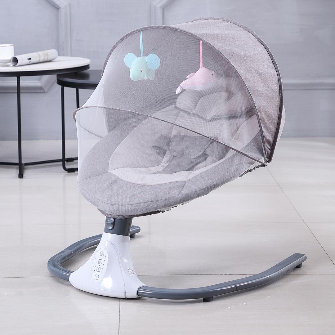 Leagan Electric Multifunctional Pentru Bebelusi, VisionHub®, Conexiune Bluetooth, Telecomanda, Reglabil cu 4 viteze, Jucarii si Melodii, Balansoar Copii cu Acoperis Rabatabil si Plasa Protectie Tantari, Gri