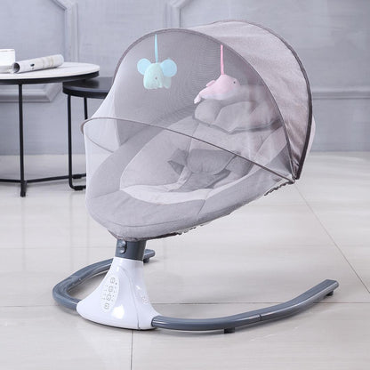 Leagan Electric Multifunctional Pentru Bebelusi, VisionHub®, Conexiune Bluetooth, Telecomanda, Reglabil cu 4 viteze, Jucarii si Melodii, Balansoar Copii cu Acoperis Rabatabil si Plasa Protectie Tantari, Gri