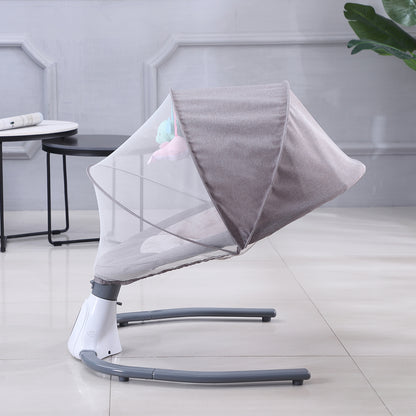 Leagan Electric Multifunctional Pentru Bebelusi, VisionHub®, Conexiune Bluetooth, Telecomanda, Reglabil cu 4 viteze, Jucarii si Melodii, Balansoar Copii cu Acoperis Rabatabil si Plasa Protectie Tantari, Gri