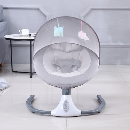 Leagan Electric Multifunctional Pentru Bebelusi, VisionHub®, Conexiune Bluetooth, Telecomanda, Reglabil cu 4 viteze, Jucarii si Melodii, Balansoar Copii cu Acoperis Rabatabil si Plasa Protectie Tantari, Gri