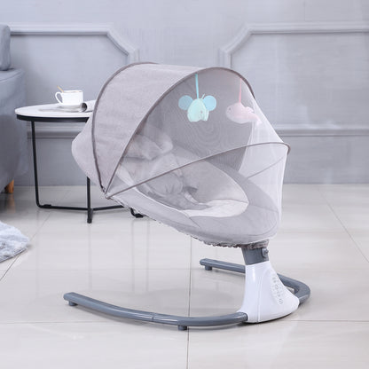 Leagan Electric Multifunctional Pentru Bebelusi, VisionHub®, Conexiune Bluetooth, Telecomanda, Reglabil cu 4 viteze, Jucarii si Melodii, Balansoar Copii cu Acoperis Rabatabil si Plasa Protectie Tantari, Gri