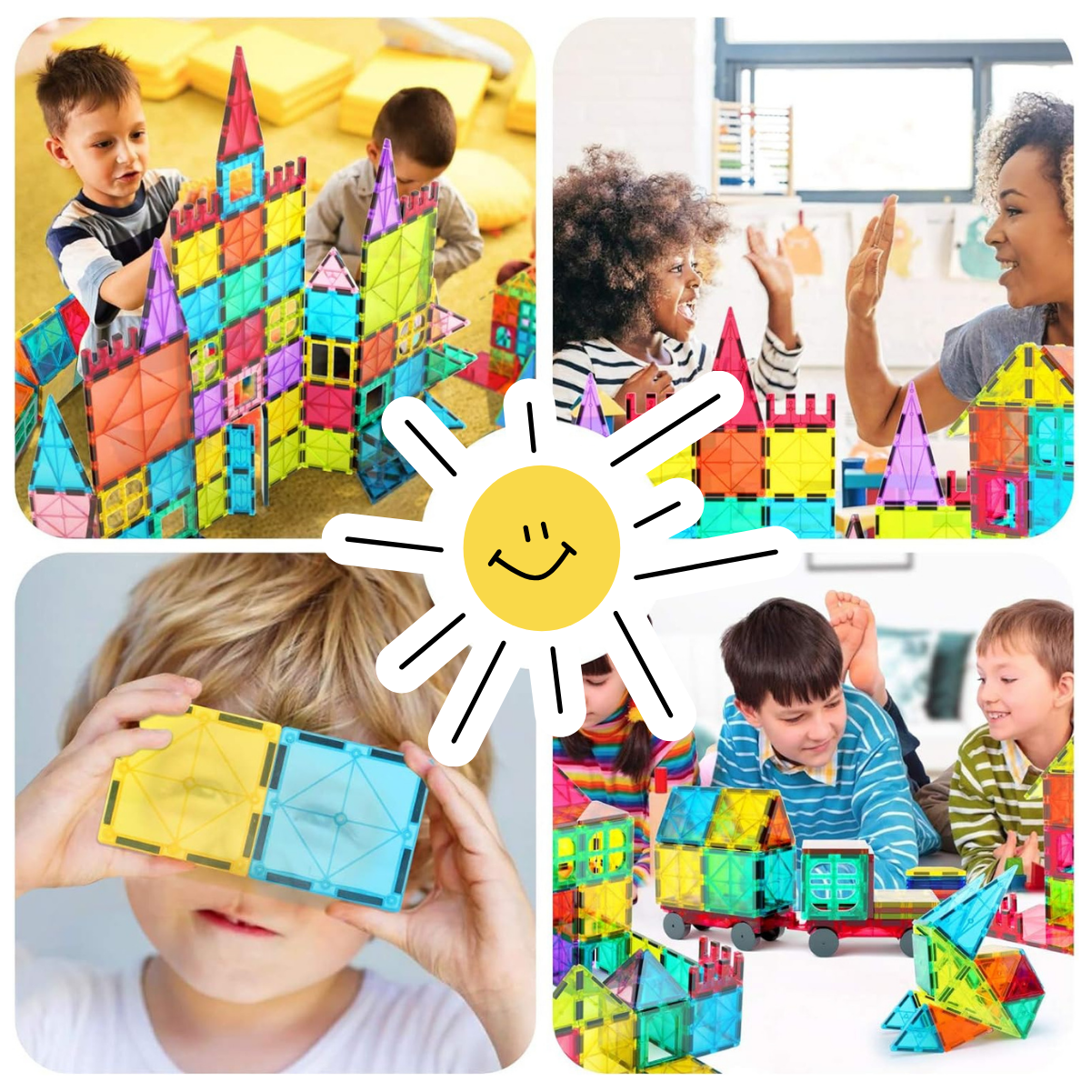 Set de Constructie, Magnetic Tiles 3D, 130 Piese colorate, Jucarie Creativa si Educationala STEM VisionHub®, multiple forme de constructie, Dezvoltarea Abilitatilor Motrice si a Imaginatiei, Multicolor