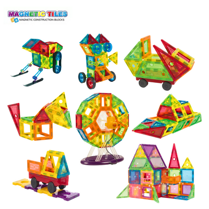 Set de Constructie, Magnetic Tiles 3D, 130 Piese colorate, Jucarie Creativa si Educationala STEM VisionHub®, multiple forme de constructie, Dezvoltarea Abilitatilor Motrice si a Imaginatiei, Multicolor