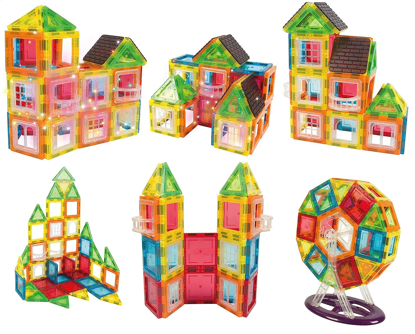Set de Constructie, Magnetic Tiles 3D, 130 Piese colorate, Jucarie Creativa si Educationala STEM VisionHub®, multiple forme de constructie, Dezvoltarea Abilitatilor Motrice si a Imaginatiei, Multicolor