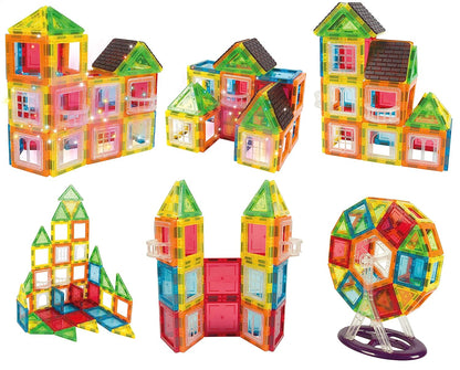 Set de Constructie, Magnetic Tiles 3D, 130 Piese colorate, Jucarie Creativa si Educationala STEM VisionHub®, multiple forme de constructie, Dezvoltarea Abilitatilor Motrice si a Imaginatiei, Multicolor