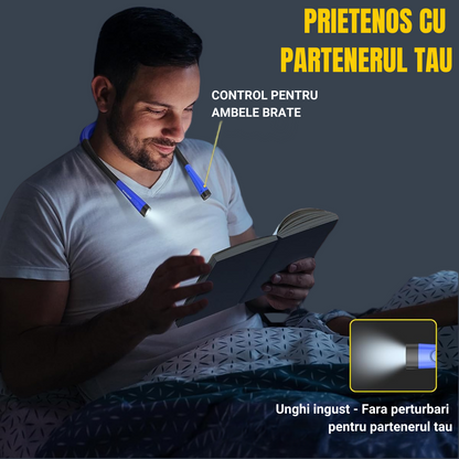 Lampa LED pentru Citit cu Pozitionare pe Gat, Flexibila si usoara, Glocusent®, Multifuntionala pentru lectura, tricotat si reparatii, Oprire automata, 3 Temperaturi de culoare cu 3 Niveluri de Luminozitate, Albastru