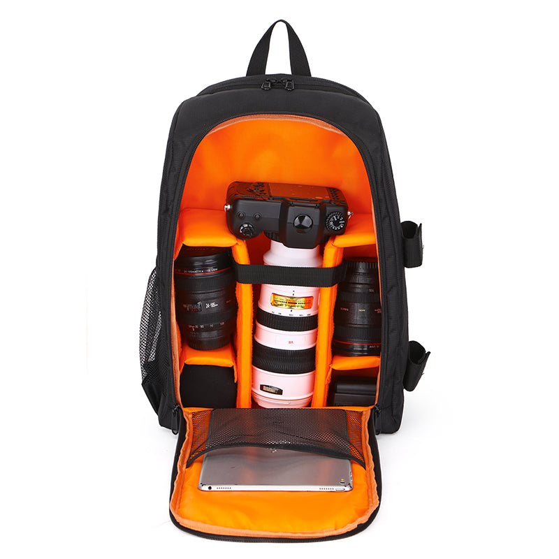 Rucsac Foto, VisionHub®, Pentru Camere Profesionale DSLR - Mirrorless, Camera Sport, Drona, Suport Trepied, Husa impermeabila, 30cm x 45cm, Negru Portocaliu