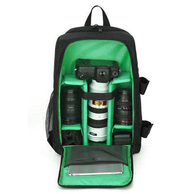 Rucsac camera Foto, VisionHub®, Pentru Camere Profesionale DSLR - Mirrorless, Camera Sport, Drona, Suport Trepied, obiective si accesorii, Laptop, Husa impermeabila, 30cm x 45cm, Negru Verde