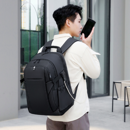 Rucsac multifunctional, Rezistent la apa, cu Port de incarcare USB, smart casual pentru Business/ Calatorii si Laptop 15,6 inchi, VisionHub, 30cm X 45cm, Negru