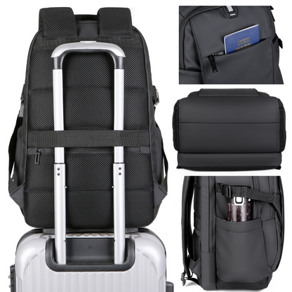 Rucsac multifunctional, Rezistent la apa, cu Port de incarcare USB, smart casual pentru Business/ Calatorii si Laptop 15,6 inchi, VisionHub, 30cm X 45cm, Negru