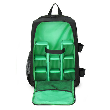 Rucsac camera Foto, VisionHub®, Pentru Camere Profesionale DSLR - Mirrorless, Camera Sport, Drona, Suport Trepied, obiective si accesorii, Laptop, Husa impermeabila, 30cm x 45cm, Negru Verde