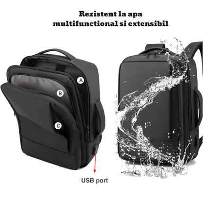 Rucsac multifunctional, Rezistent la apa, respirabil si spatios, cu Port de incarcare USB, smart casual pentru Business/ Calatorii si Laptop 15,6 inchi, VisionHub, 44cm X 32cm, Negru