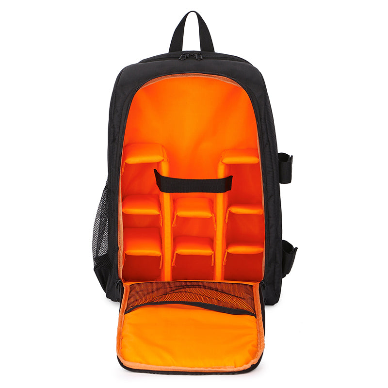 Rucsac Foto, VisionHub®, Pentru Camere Profesionale DSLR - Mirrorless, Camera Sport, Drona, Suport Trepied, Husa impermeabila, 30cm x 45cm, Negru Portocaliu