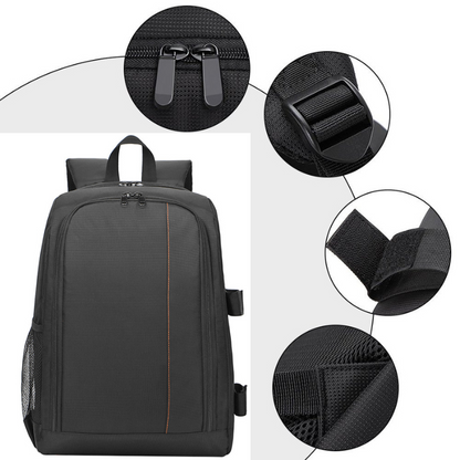 Rucsac Foto, VisionHub®, Pentru Camere Profesionale DSLR - Mirrorless, Camera Sport, Drona, Suport Trepied, Husa impermeabila, 30cm x 45cm, Negru Portocaliu
