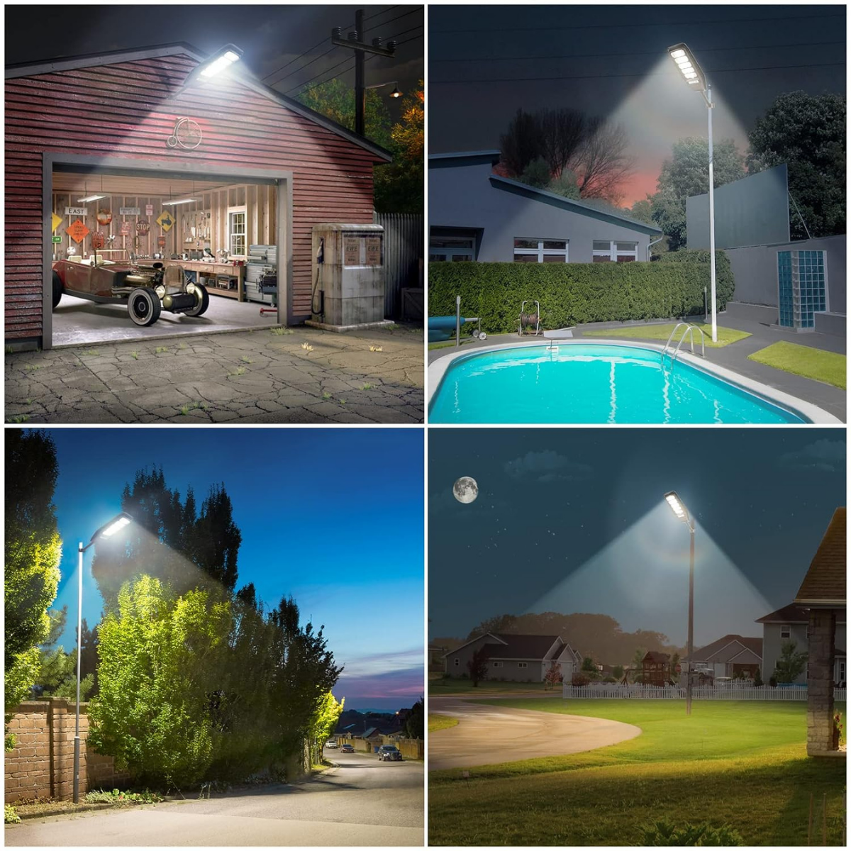 Lampa Solara Stradala 300W, VisionHub®, Proiector cu 600 LED-uri in 15 Casete, Incarcare cu Panou Solar incorporat, Telecomanda, cu Senzor de Miscare, Rezistenta IP67 la Apa, Suport metalic inclus, Negru