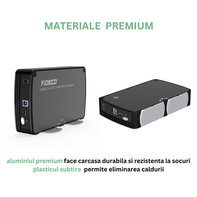 Carcasa pentru hard disk, FIDECO, din aluminiu cu ventilator de racire, Rack HDD/SSD SATA de 2,5/3,5 inchi, adaptor de alimentare, USB 3.0/ 5Gbps, suporta pana la 16TB