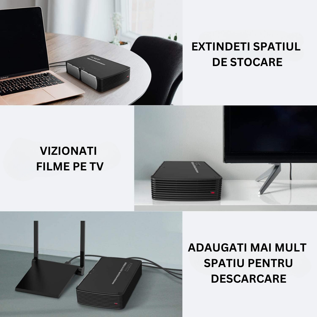 Carcasa pentru hard disk, FIDECO, din aluminiu cu ventilator de racire, Rack HDD/SSD SATA de 2,5/3,5 inchi, adaptor de alimentare, USB 3.0/ 5Gbps, suporta pana la 16TB