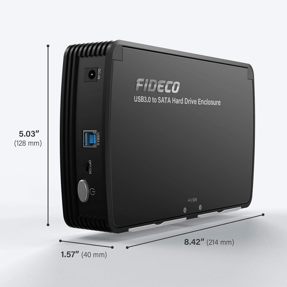 Carcasa pentru hard disk, FIDECO, din aluminiu cu ventilator de racire, Rack HDD/SSD SATA de 2,5/3,5 inchi, adaptor de alimentare, USB 3.0/ 5Gbps, suporta pana la 16TB