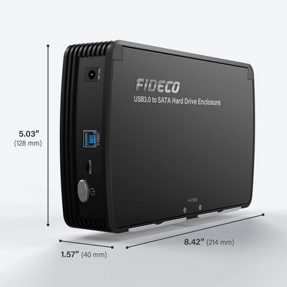 Carcasa pentru hard disk, FIDECO, din aluminiu cu ventilator de racire, Rack HDD/SSD SATA de 2,5/3,5 inchi, adaptor de alimentare, USB 3.0/ 5Gbps, suporta pana la 16TB