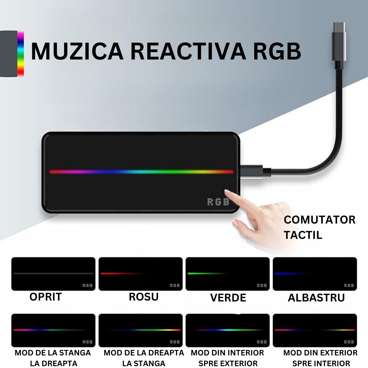 Hub USB portabil de andocare multifunctional, VisionHub®, 8 in 1 USB C, Port Internet, Cititor de carduri SD/TF, HDMI 4k, UBS 3.0, RGB cu luminare LED din aluminiu, pentru laptop